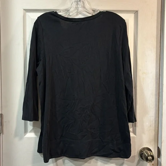 J. Jill 100% Pima Cotton Scoop Neck 3/4 Sleeves Side Inset Tunic Tee size Large - Picture 8 of 11